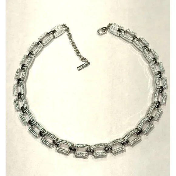 NAPIER VINTAGE SILVER TEXTURED 14-16" RECTANGULAR CHAIN LINK NECKLACE EUC - Picture 3 of 8